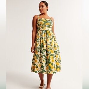 The A&F Emerson Poplin Wide Strap Midi Dress in Yellow Floral